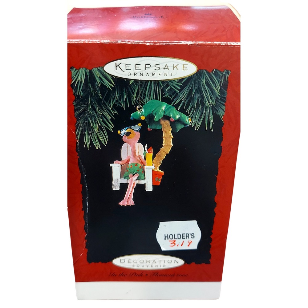 Vintage Hallmark Keepsake Ornament 1994 In the Pink Flamingo Tropical Palm Tree